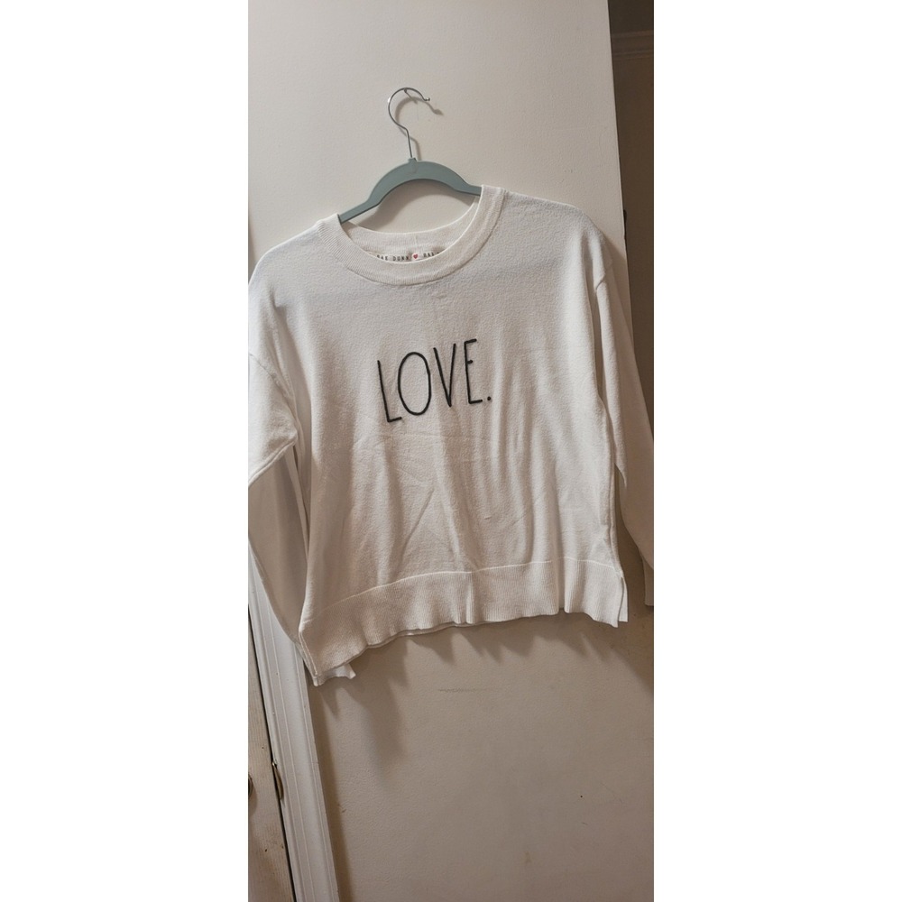Rae Dunn LOVE  Long Sleeve Shirt White WITH BLACK LETTERS Top Women's Sz SM
